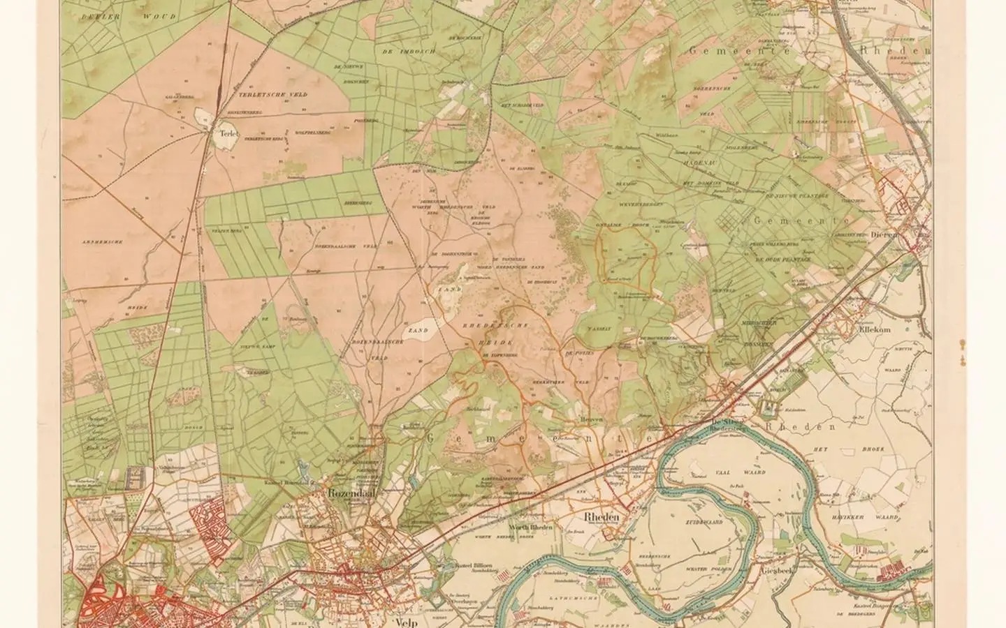 Старая карта с рекой и городом